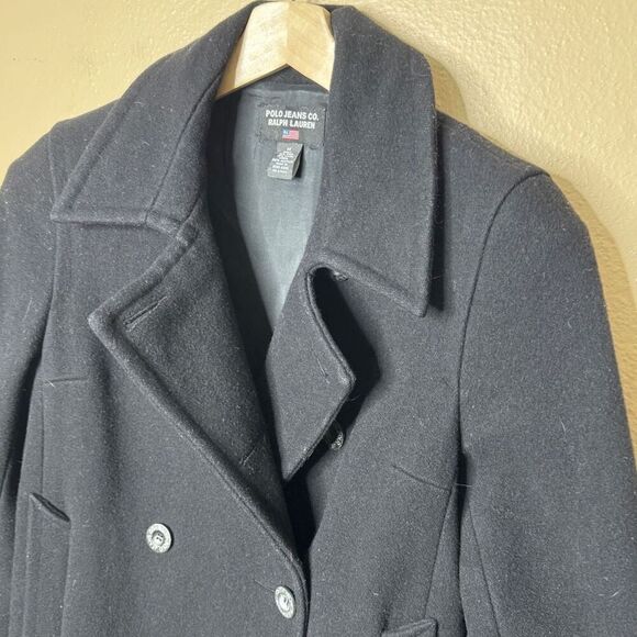 Polo Jeans Co. Ralph Lauren Pea Coat Women's Medium Black Double breasted Wool - Picture 10 of 10